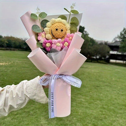 Ręcznie Robiony Bukiet Szydełkowych Słoneczników – Sztuczne Kwiaty