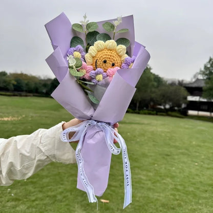 Ręcznie Robiony Bukiet Szydełkowych Słoneczników – Sztuczne Kwiaty