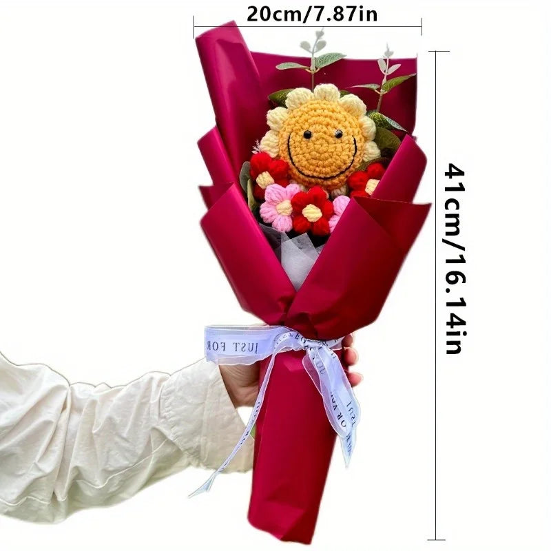 Ręcznie Robiony Bukiet Szydełkowych Słoneczników – Sztuczne Kwiaty