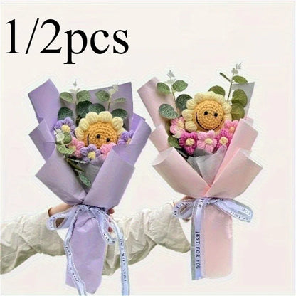 Ręcznie Robiony Bukiet Szydełkowych Słoneczników – Sztuczne Kwiaty