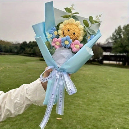 Ręcznie Robiony Bukiet Szydełkowych Słoneczników – Sztuczne Kwiaty