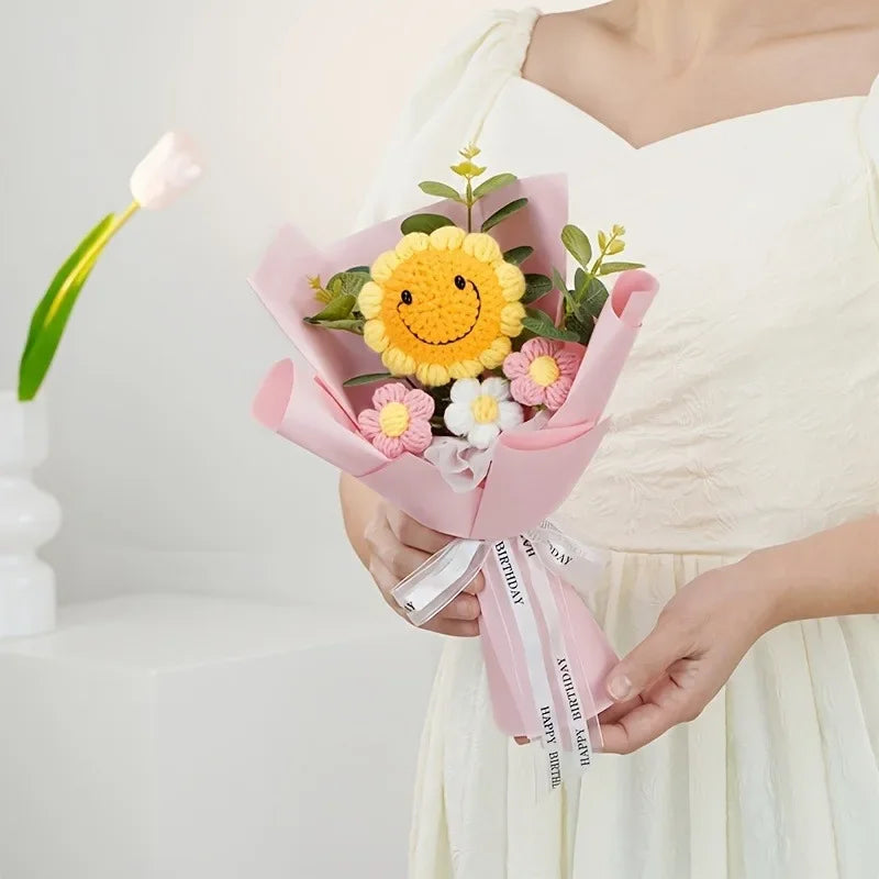 Ręcznie Robiony Bukiet Szydełkowych Słoneczników – Sztuczne Kwiaty